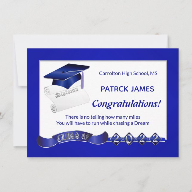 Mortar Diploma Graduation Royal Blue Class of 2022 Invitation (Front)