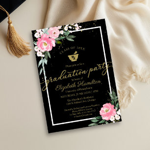 Mortar Pestle Pharmacy Grad Party Hot Pink Floral Invitation