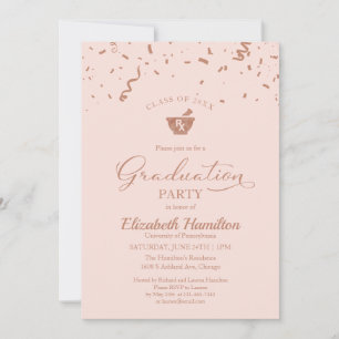 Mortar Pestle Pharmacy Grad Party Rose Gold Pink Invitation