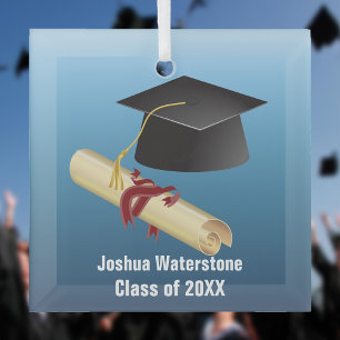 Mortarboard and Diploma Graduation Glass Tree Decoration