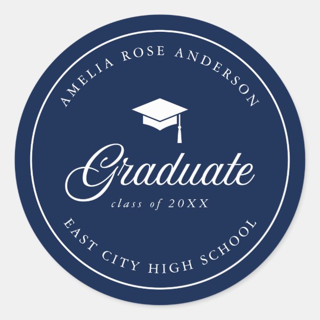 Mortarboard Script Editable Colour Graduate Classic Round Sticker (Front)