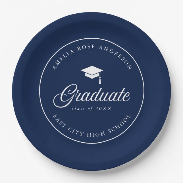Mortarboard Script Editable Colour Graduate Paper Plate (Front)