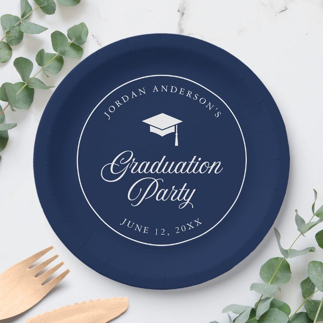 Mortarboard Script Editable Colour Graduation Part Paper Plate (Creator Uploaded)