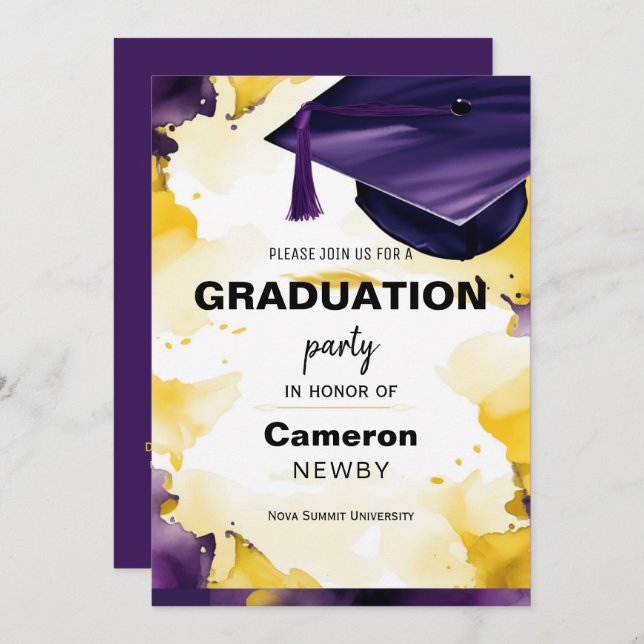 Mortarboard Watercolor Graduation party invitation (Front/Back)