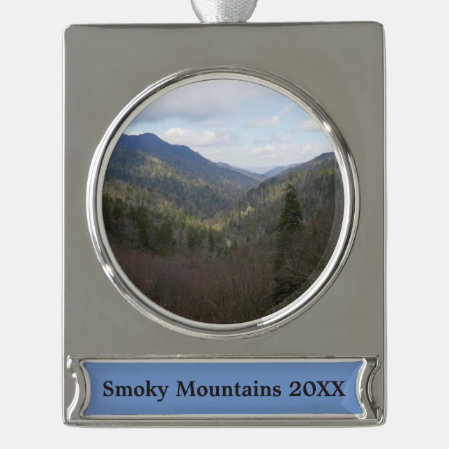 Morton Overlook at Great Smoky Mountains Silver Plated Banner Ornament (Front)