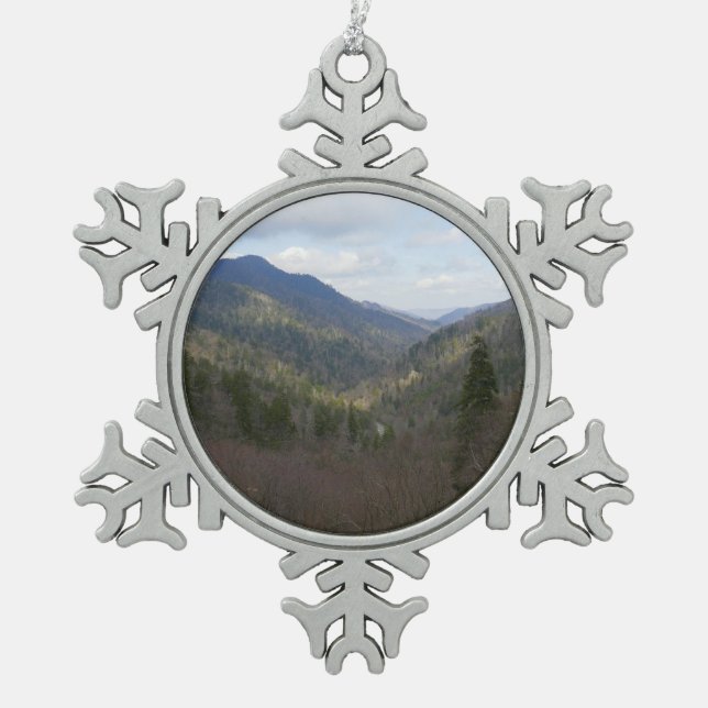 Morton Overlook at Great Smoky Mountains Snowflake Pewter Christmas Ornament (Front)