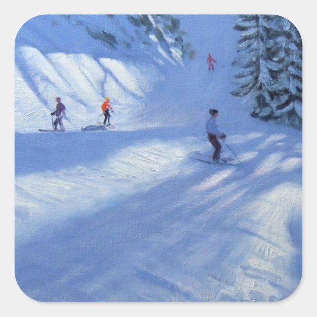 Morzine ski run square sticker (Front)