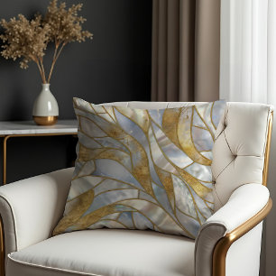 Mosaic Abstract art -Pearl, moonstone and gold Cushion
