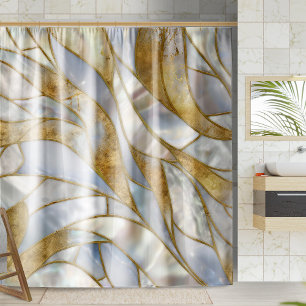 Mosaic Abstract art -Pearl, moonstone and gold Shower Curtain