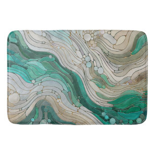 Mosaic Abstract art - Pearl, Taupe and Emerald Bath Mat