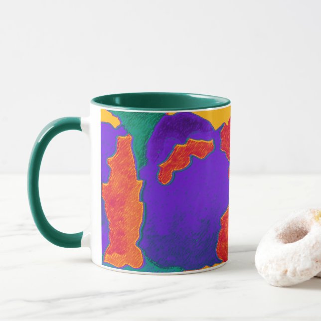 Mosaic Abstract Colourful Art Mug by Beth Stafford (With Donut)