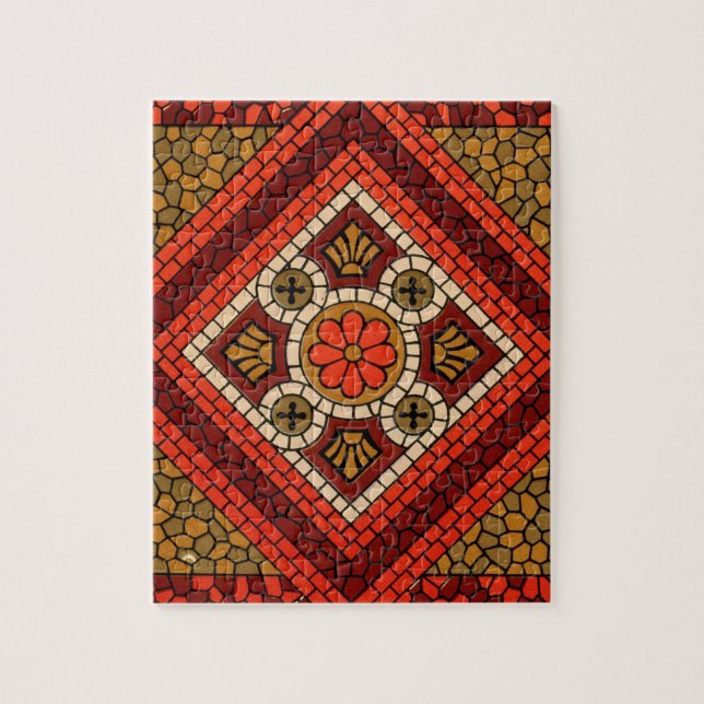 Mosaic Abstract Floral Art red and brown Jigsaw Puzzle (Vertical)