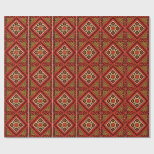Mosaic Abstract Floral Art red and brown Wrapping Paper