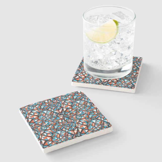 Mosaic Abstract Geometric Pattern Design 63 Stone Coaster (Side)