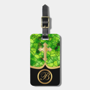 Mosaic Abstract Stain Glass Golden Cross Luggage Tag