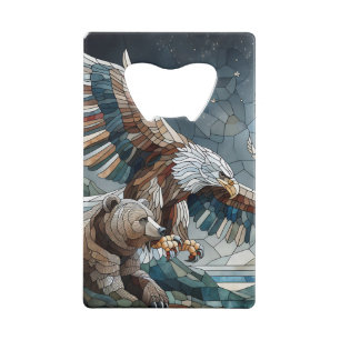 Mosaic Ai Art   Brown Bear and an Eagle Full Moon