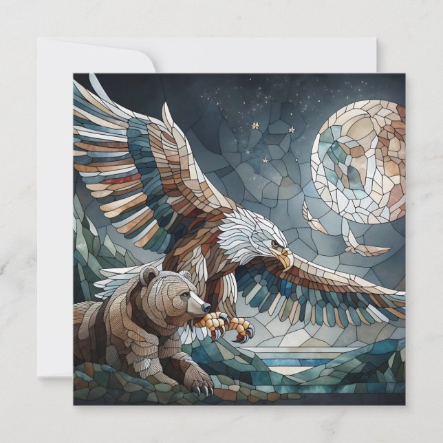 Mosaic Ai Art | Brown Bear and an Eagle Full Moon (Front)