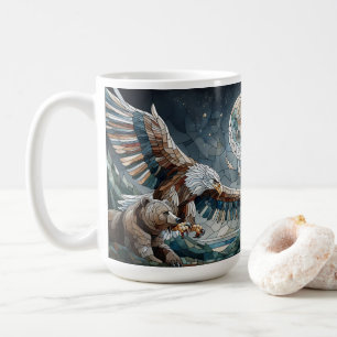 Mosaic Ai Art   Brown Bear and an Eagle Full Moon Coffee Mug