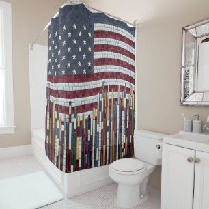 Mosaic American Flag Stained Glass Abstract Shower Curtain