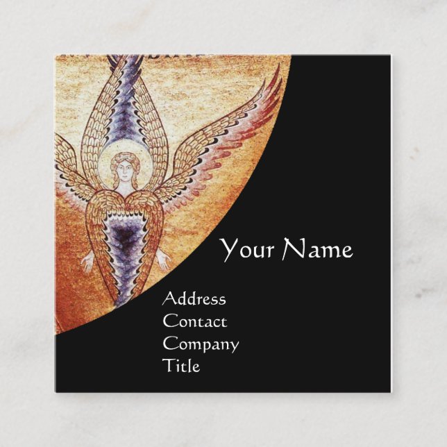 MOSAIC ANGEL MONOGRAM Black Square Business Card (Front)