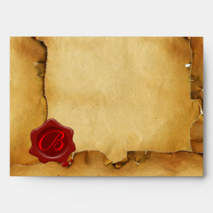 MOSAIC ANGEL RED WAX SEAL MONOGRAM BROWN PARCHMENT ENVELOPE