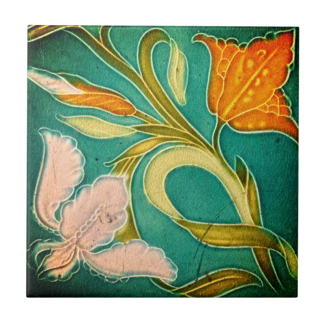 Mosaic antique painting of flowers ceramic tile (Front)