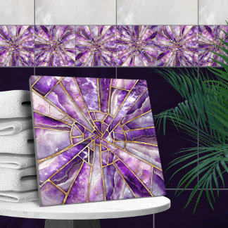 Mosaic Art - Amethyst and gold Ceramic Tile