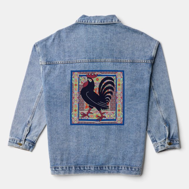 Mosaic Art Chicken  Denim Jacket (Back)