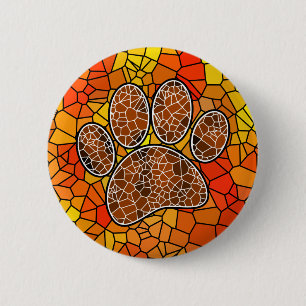 Mosaic Art Dog Paw Print 6 Cm Round Badge