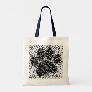 Mosaic Art Dog Paw Print Black And White Geometric Tote Bag