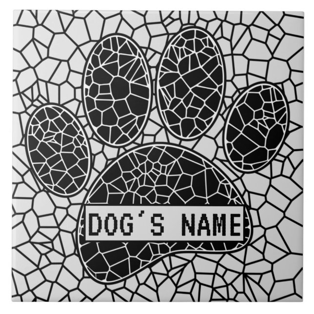 Mosaic Art Dog Paw Print Custom Name Ceramic Tile (Front)