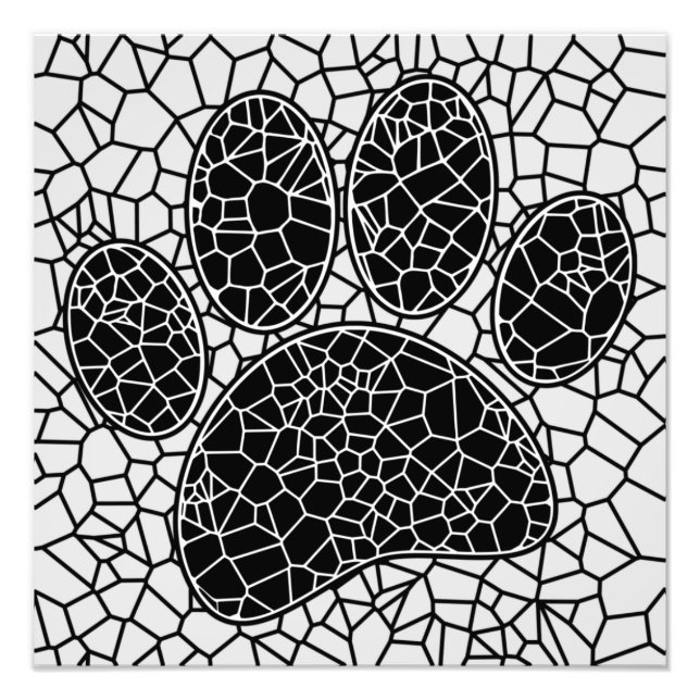 Mosaic Art Dog Paw Print In Black And White (Front)