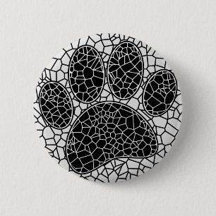 Mosaic Art Dog Paw Print In Black And White 6 Cm Round Badge