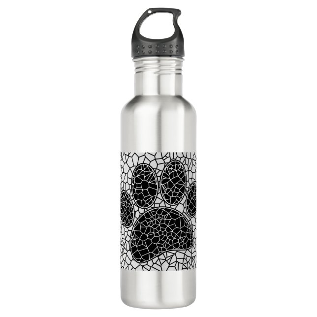 Mosaic Art Dog Paw Print In Black And White 710 Ml Water Bottle (Front)