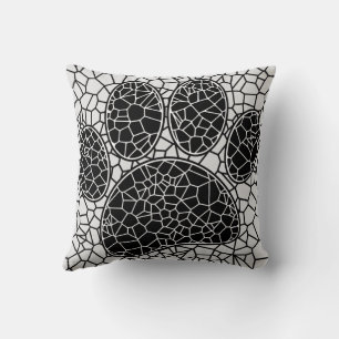 Mosaic Art Dog Paw Print In Black And White Cushion