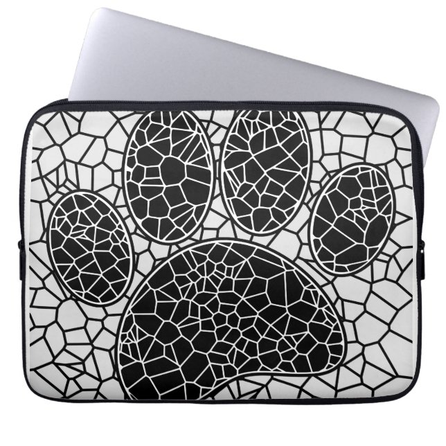 Mosaic Art Dog Paw Print In Black And White Laptop Sleeve (Front)