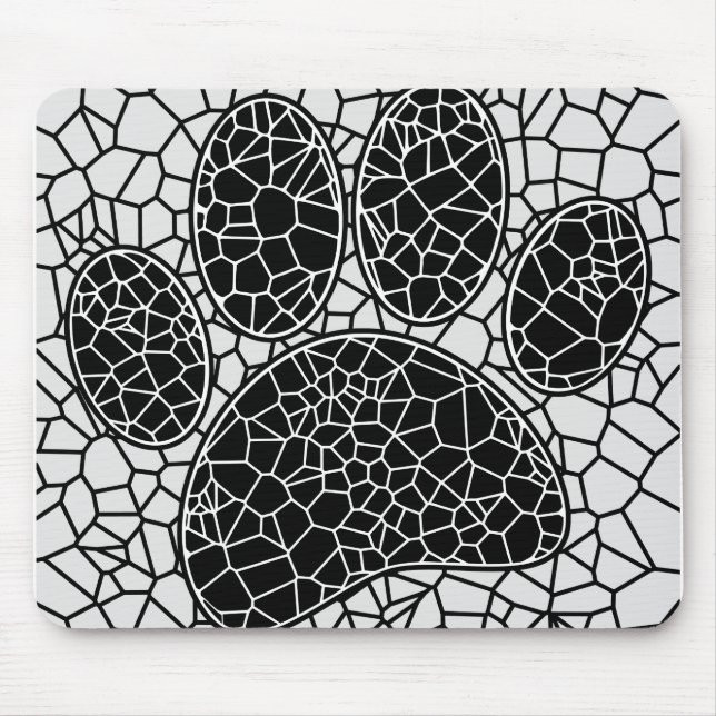 Mosaic Art Dog Paw Print In Black And White Mouse Pad (Front)