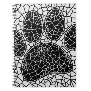 Mosaic Art Dog Paw Print In Black And White Notebook