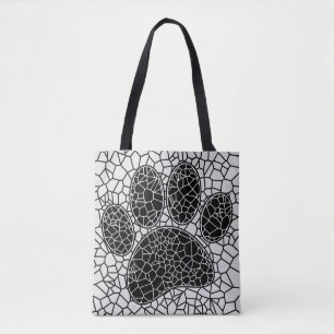 Mosaic Art Dog Paw Print In Black And White Tote Bag