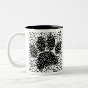 Mosaic Art Dog Paw Print In Black And White Two-Tone Coffee Mug