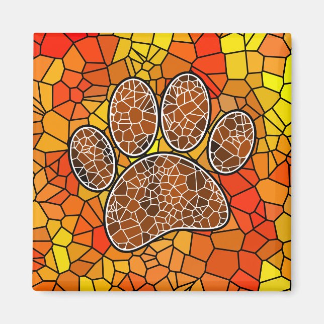 Mosaic Art Dog Paw Print Magnet (Front)