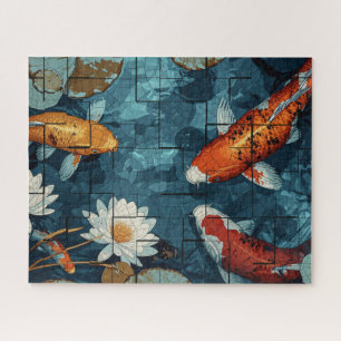 Mosaic Art Koi Fish Pond illustration design Jigsaw Puzzle