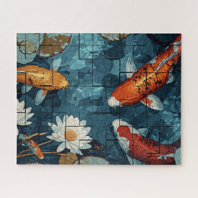 Mosaic Art Koi Fish Pond illustration design Jigsaw Puzzle (Horizontal)