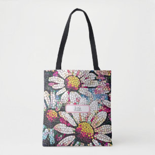 Mosaic Art Stained Glass Floral Pattern Tote Bag