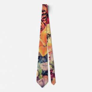 Mosaic Autumn Flowers Tie