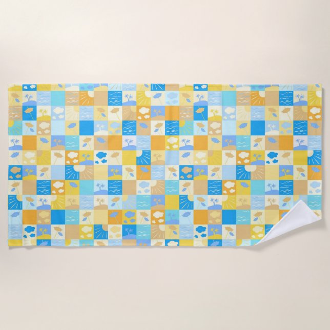 Mosaic beach and ocean inspired summer beach towel (Front)
