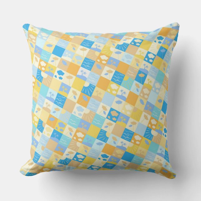 Mosaic beach and ocean inspired summer cushion (Front)