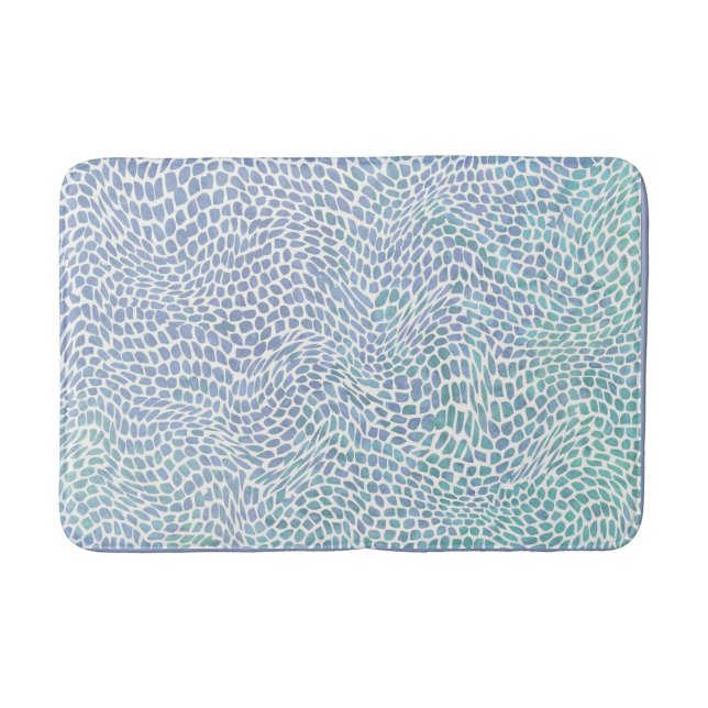 Mosaic Beach Glass Ocean Aqua Blue Wave Pattern Bath Mat (Front)