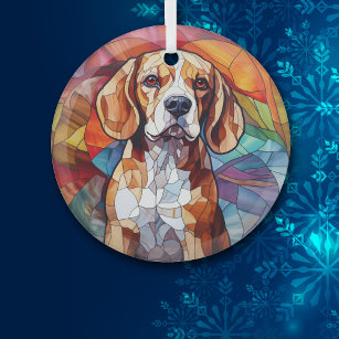 Mosaic Beagle Hound Dog Stained Glass Tree Decoration