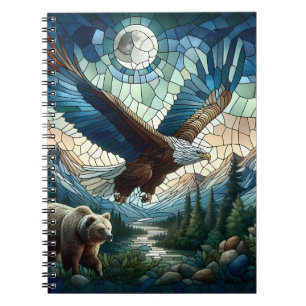 Mosaic Bear and Eagle in the Mountains Ai Art Notebook